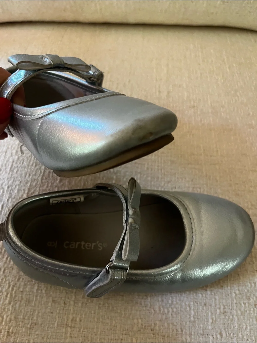 Carter's Metallic Silver Bow Mary Jane Shoes